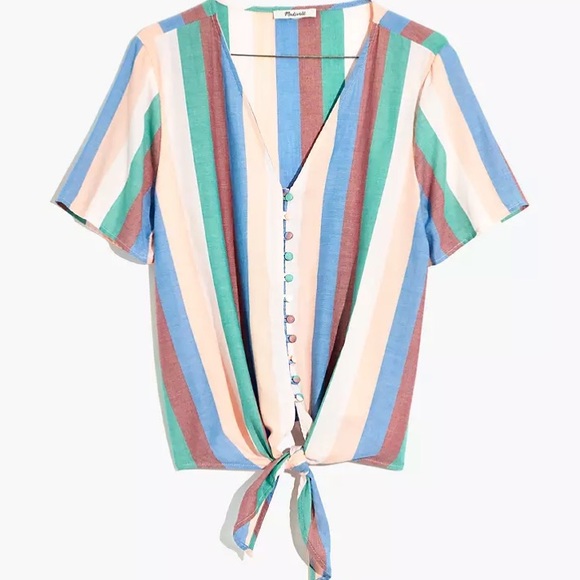 ‼️SOLD‼️Madewell Petite Novel Tie-Front Button Top in Flagstaff Stripe - Picture 2 of 9